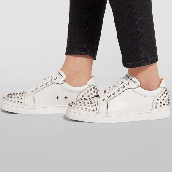 Christian Louboutin Vieira Embellished Leather Spike Sneakers - Picture 2 of 13